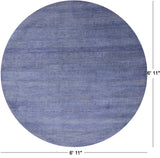 Blue Round Savannah Grass Handmade Wool & Silk Rug - 6' 11" X 6' 11" - Golden Nile