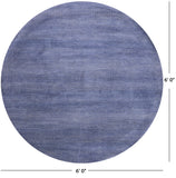 Blue Round Savannah Grass Hand Knotted Wool & Silk Rug - 6' 0" X 6' 0" - Golden Nile