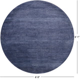 Blue Round Savannah Grass Hand Knotted Wool & Silk Rug - 6' 0" X 6' 1" - Golden Nile