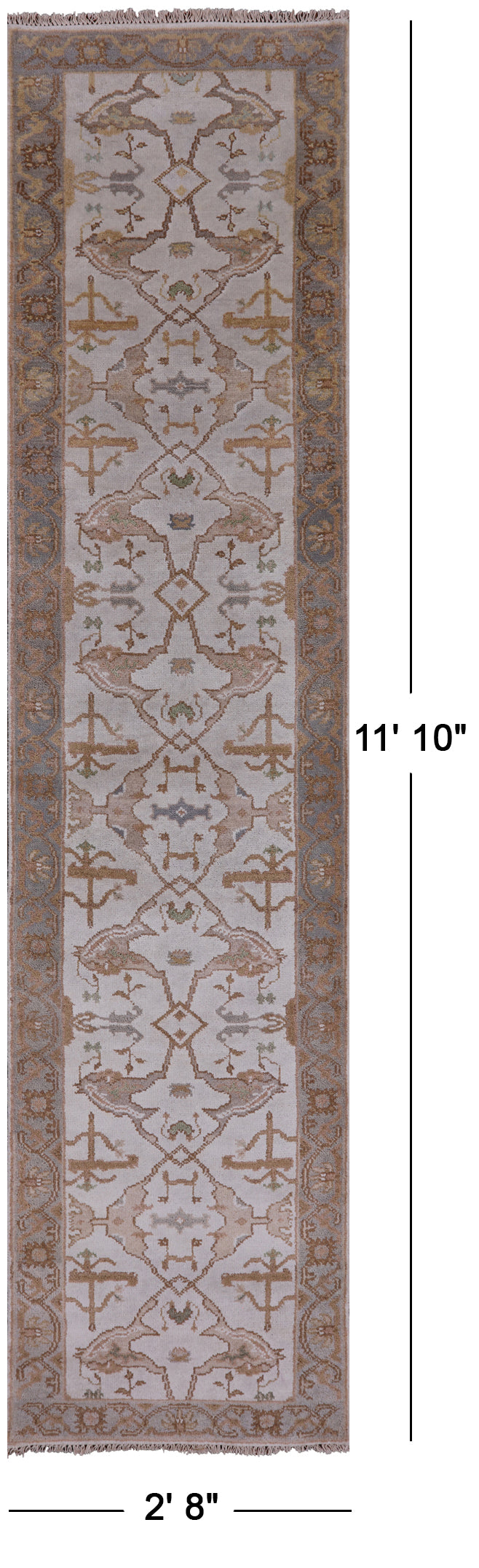 Ivory Turkish Oushak Handmade Wool Runner Rug - 2' 8" X 11' 10" - Golden Nile