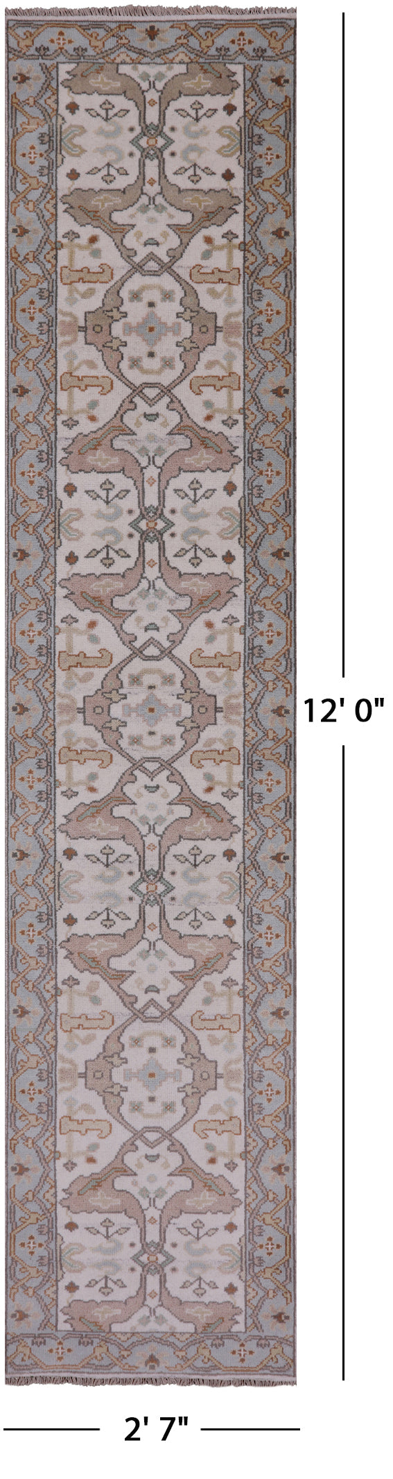 Ivory Turkish Oushak Hand Knotted Wool Runner Rug - 2' 7" X 12' 0" - Golden Nile