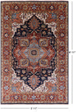 Blue Geometric Heriz Serapi Hand Knotted Wool Rug - 5' 11" X 8' 11" - Golden Nile