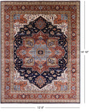 Blue Geometric Heriz Serapi Hand Knotted Wool Rug - 12' 0" X 14' 10" - Golden Nile