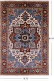 Ivory Geometric Heriz Serapi Hand Knotted Wool Rug - 5' 11" X 8' 11" - Golden Nile
