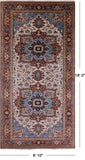 Ivory Geometric Heriz Serapi Hand Knotted Wool Rug - 8' 10" X 18' 0" - Golden Nile