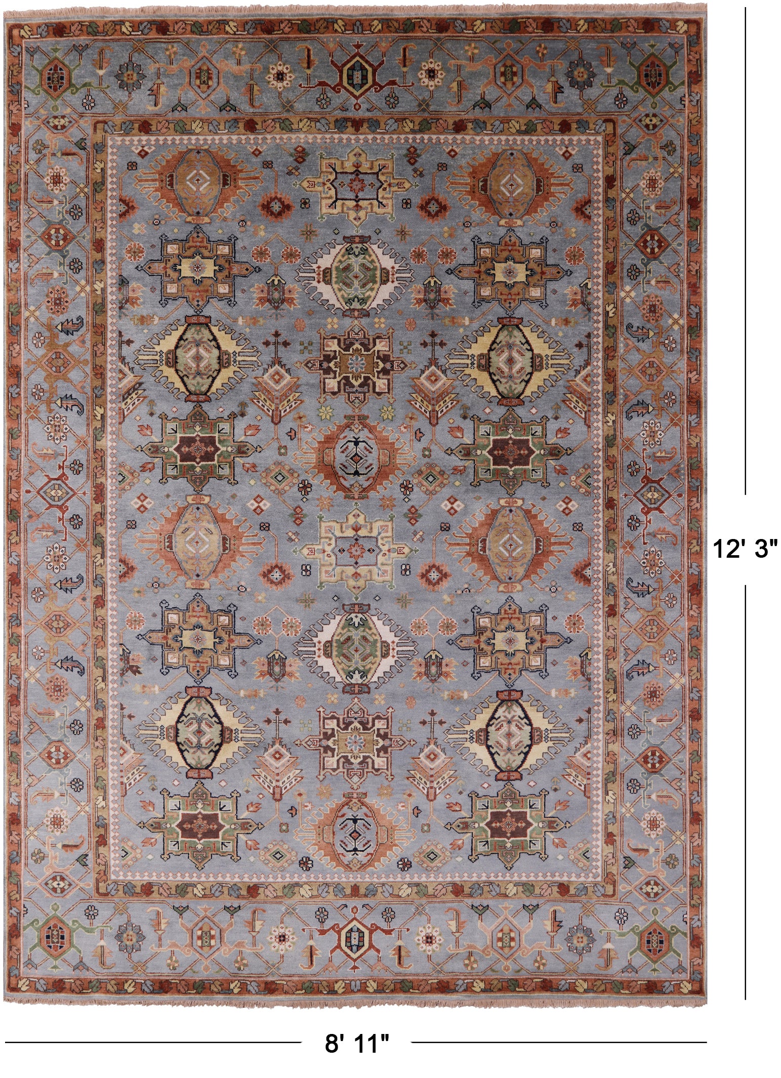 Geometric Heriz Serapi Hand Knotted Wool Rug - 8' 11" X 12' 3" - Golden Nile