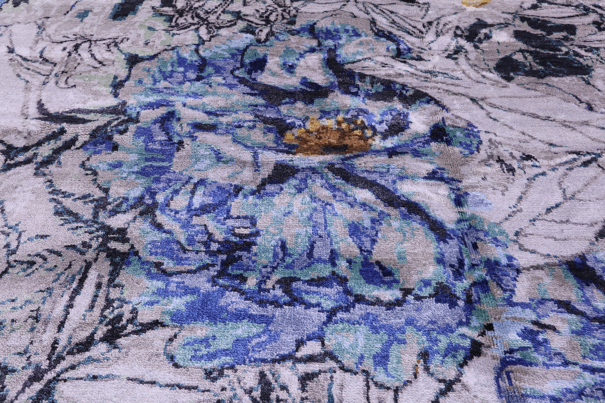Contemporary Hand Knotted 100% Silk Rug - 8' 9" X 12' 2"