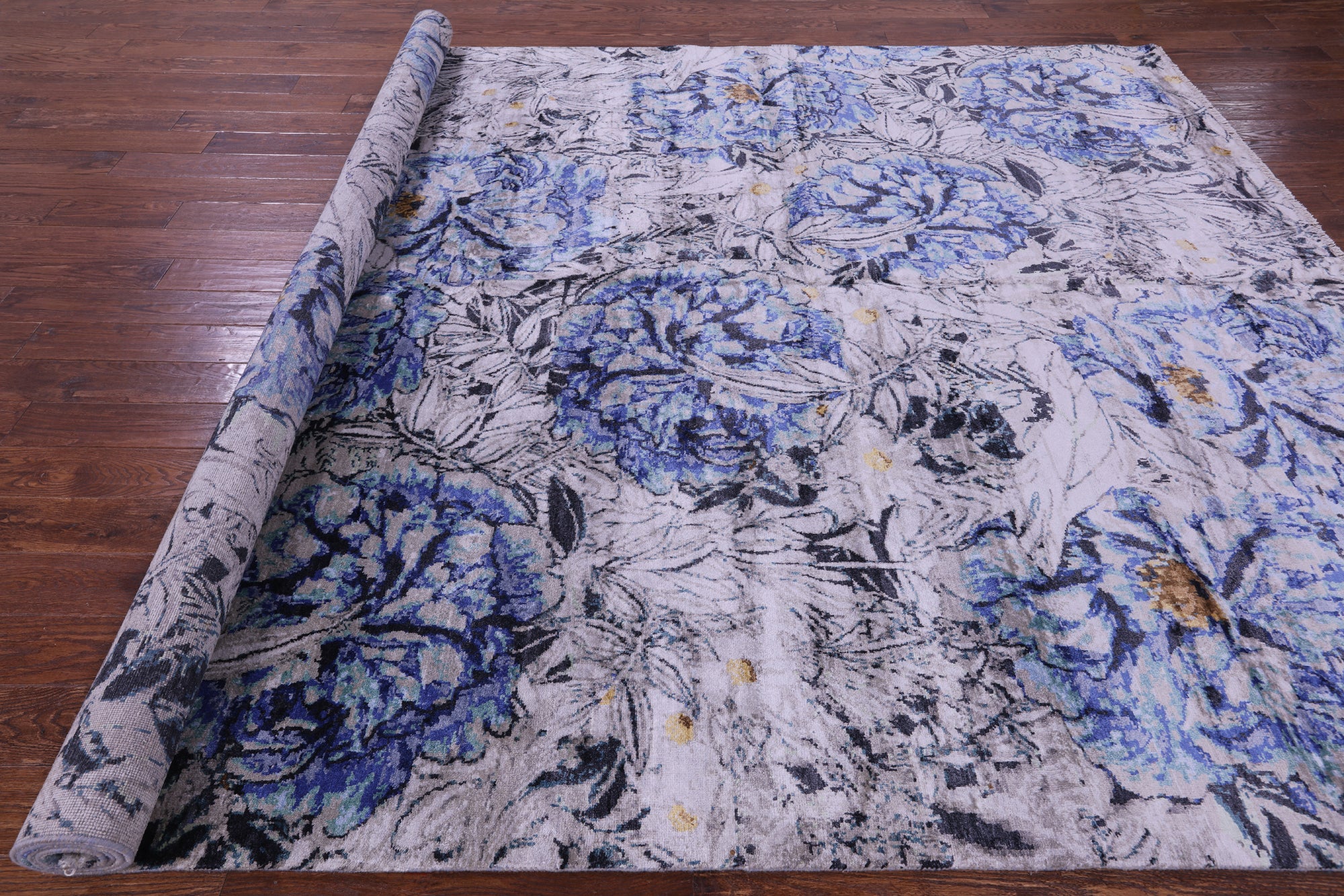 Contemporary Hand Knotted 100% Silk Rug - 8' 9" X 12' 2"