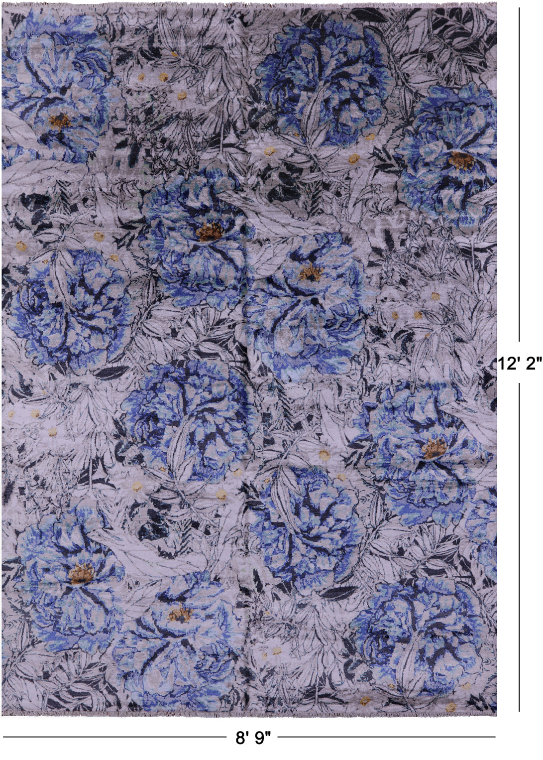 Contemporary Hand Knotted 100% Silk Rug - 8' 9" X 12' 2"