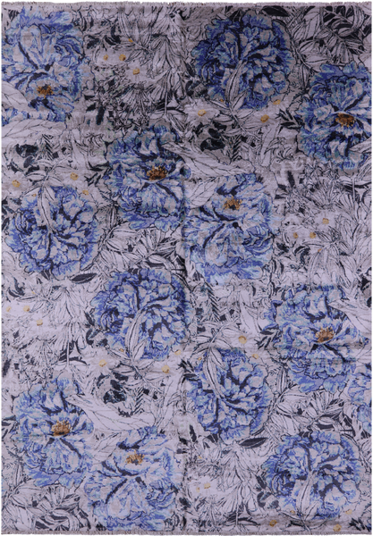 Contemporary Hand Knotted 100% Silk Rug - 8' 9" X 12' 2"