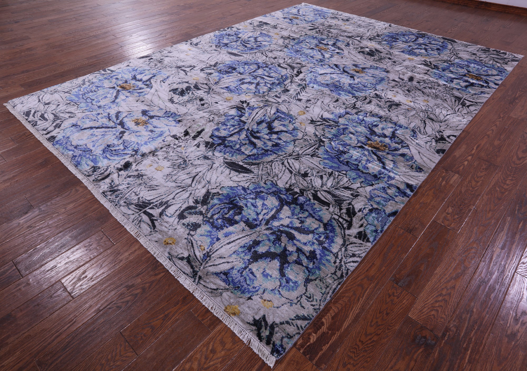 Contemporary Hand Knotted 100% Silk Rug - 8' 9" X 12' 2"