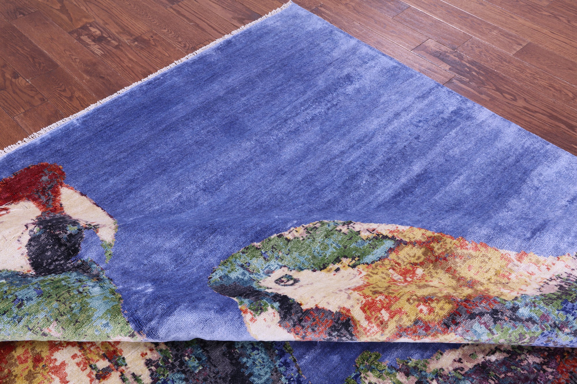 Parrots Design Contemporary Hand Knotted 100% Silk Rug - 8' 10" X 12' 4"