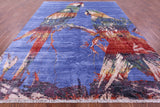 Parrots Design Contemporary Hand Knotted 100% Silk Rug - 8' 10" X 12' 4"