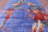 Parrots Design Contemporary Hand Knotted 100% Silk Rug - 8' 10" X 12' 4"