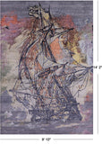 Sailing Ship Design Contemporary Hand Knotted Wool & Silk Rug - 9' 10" X 14' 2" - Golden Nile