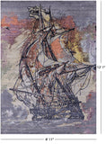 Sailing Ship Design Contemporary Hand Knotted Wool & Silk Rug - 8' 11" X 12' 1" - Golden Nile