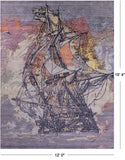 Sailing Ship Design Contemporary Hand Knotted Wool & Silk Rug - 12' 0" X 15' 4" - Golden Nile