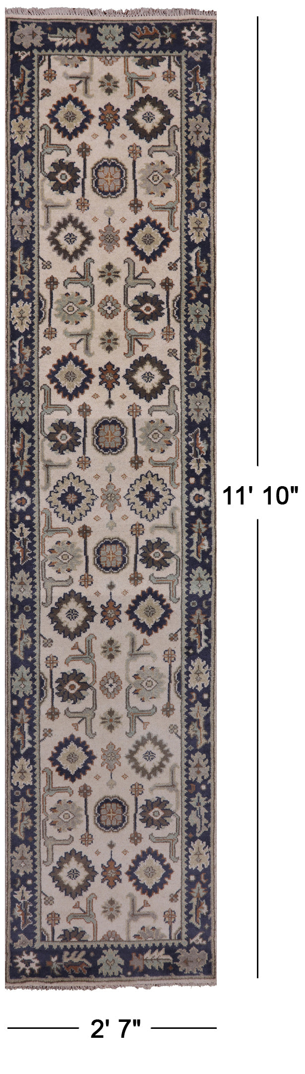 Ivory Turkish Oushak Hand Knotted Wool Runner Rug - 2' 7" X 11' 10" - Golden Nile