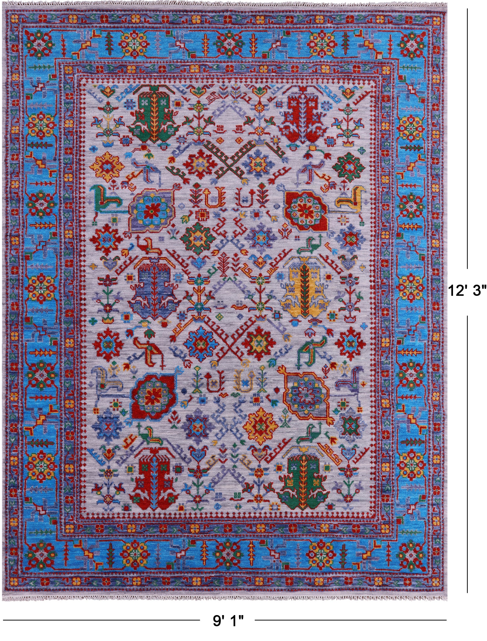 Grey Turkish Oushak Hand Knotted Wool Rug - 9' 1" X 12' 3" - Golden Nile