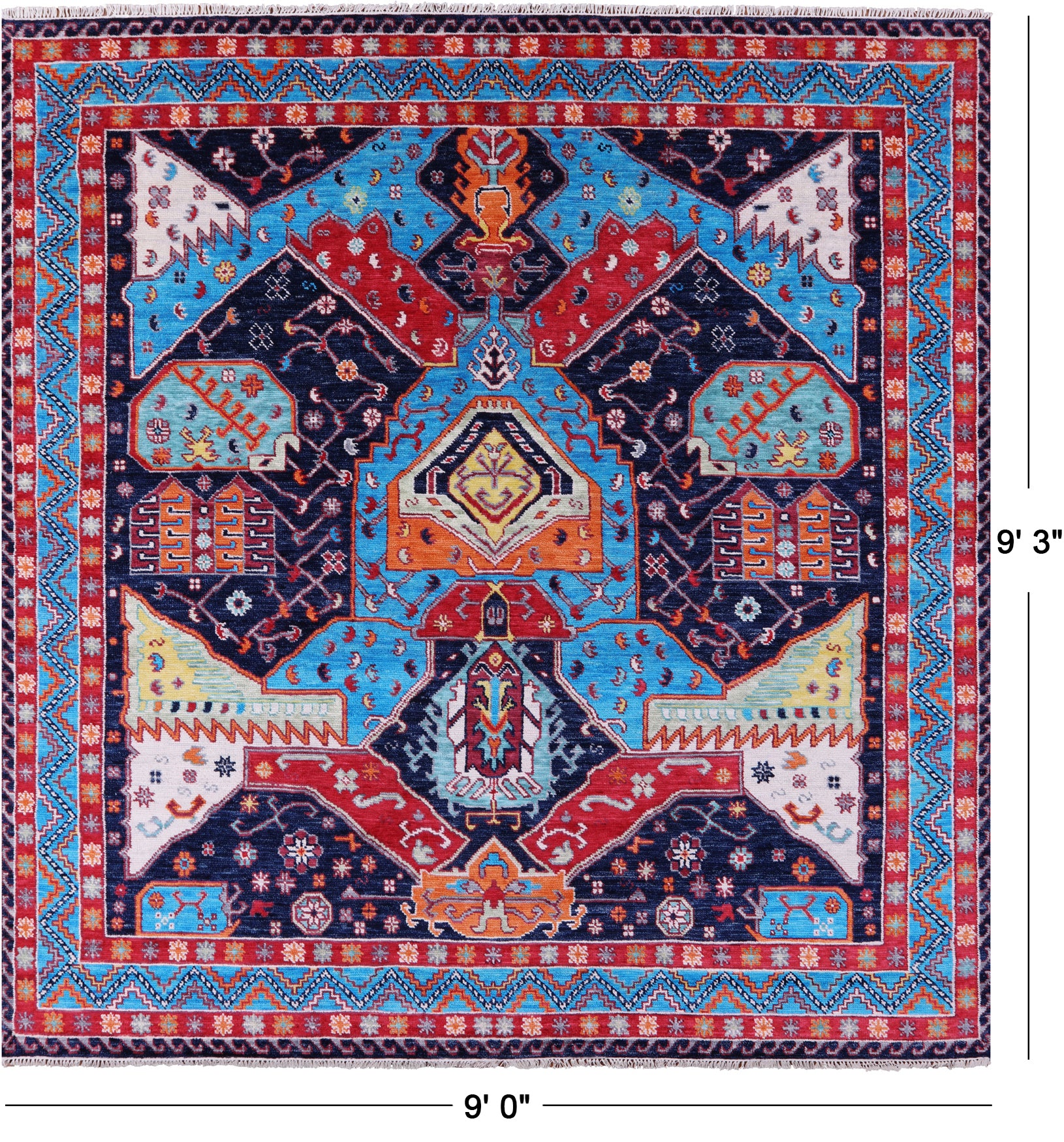 Square Turkish Oushak Hand Knotted Wool Rug - 9' 0" X 9' 3" - Golden Nile