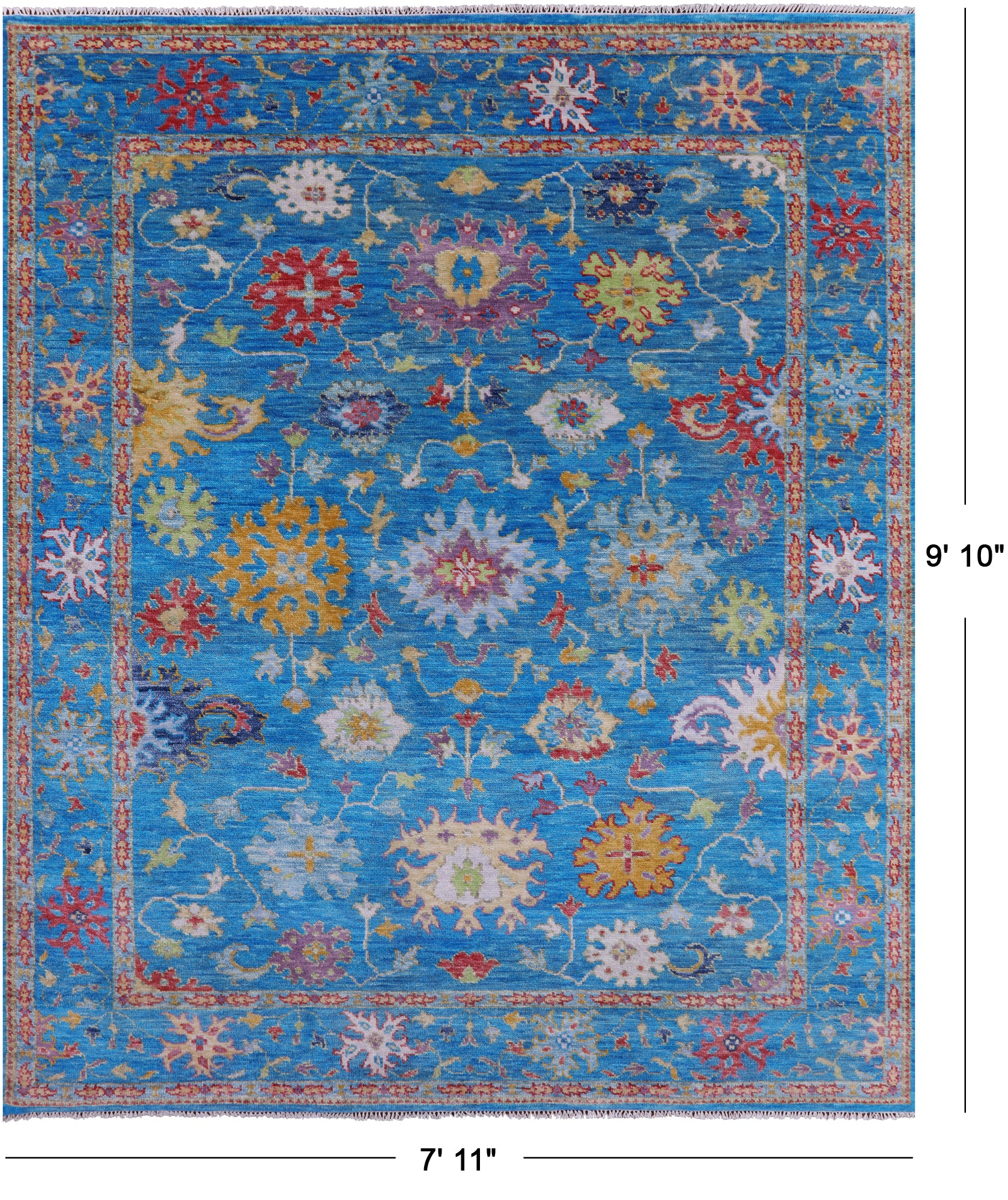 Blue Turkish Oushak Handmade Wool Rug - 7' 11" X 9' 10" - Golden Nile