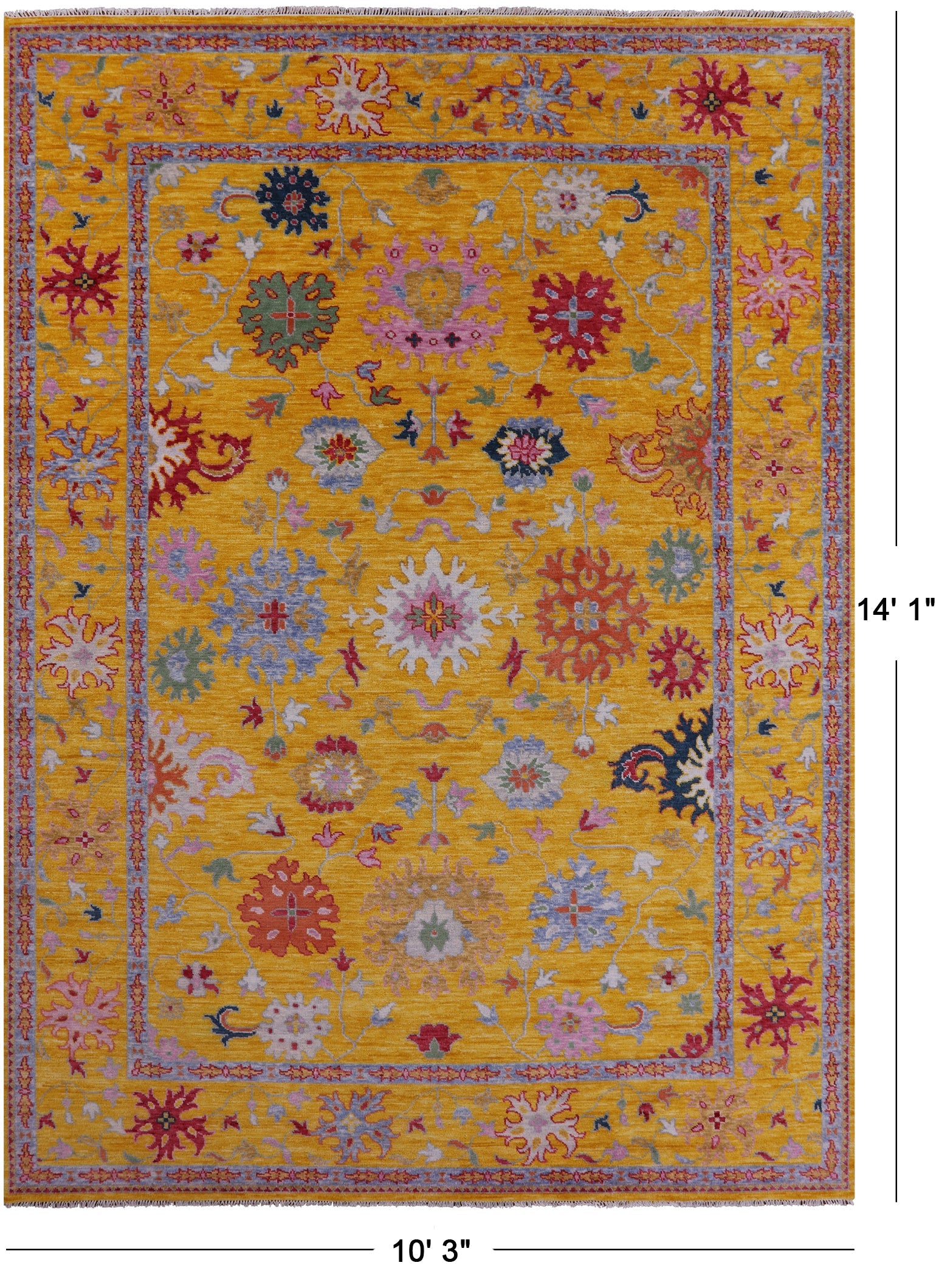 Gold Turkish Oushak Hand Knotted Wool Rug - 10' 3" X 14' 1" - Golden Nile