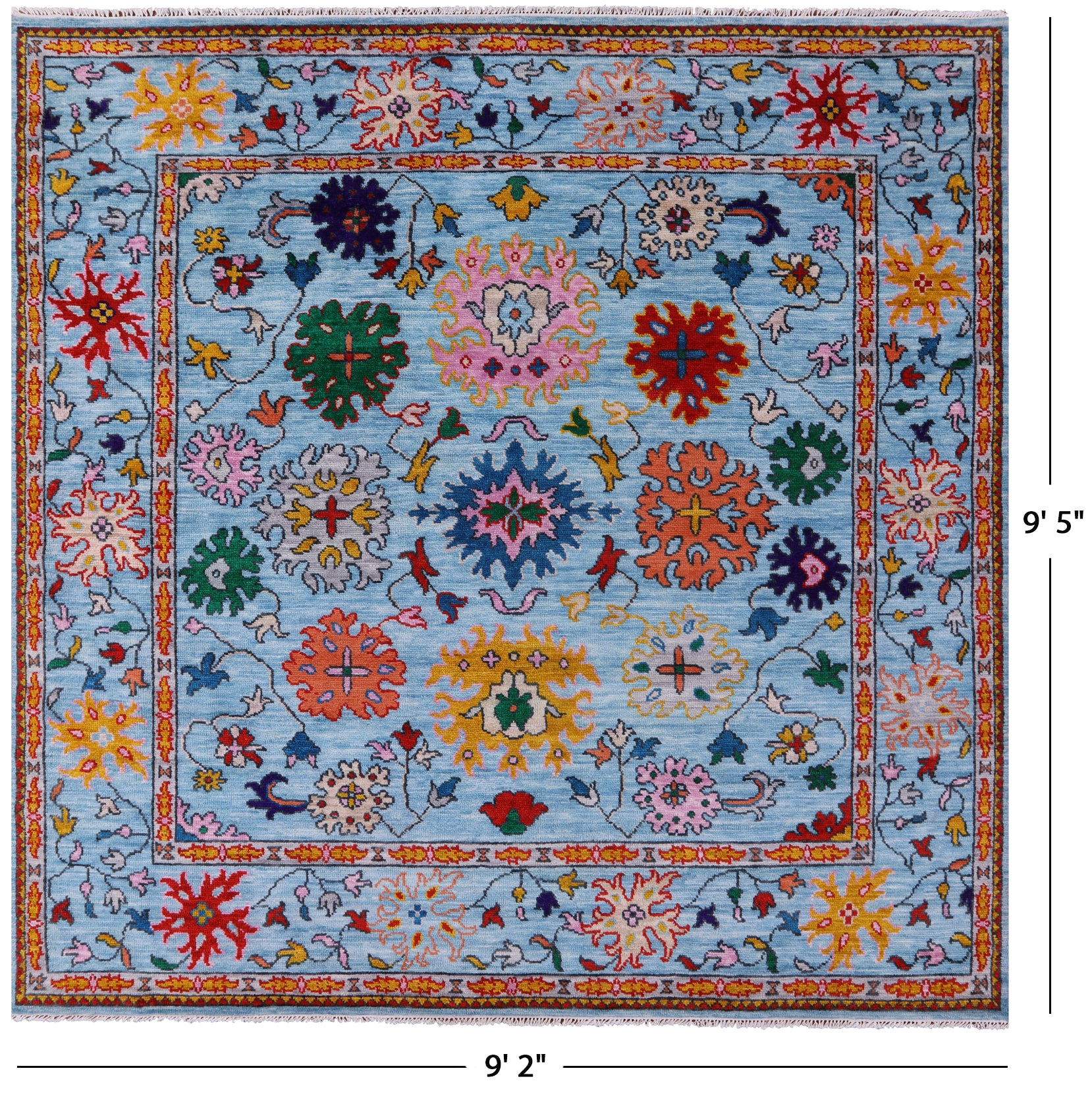 Blue Square Turkish Oushak Hand Knotted Wool Rug - 9' 5" X 9' 2" - Golden Nile