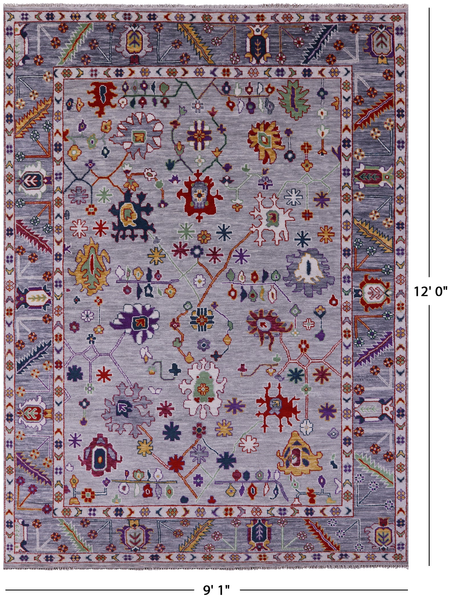 Grey Turkish Oushak Handmade Wool Rug - 9' 1" X 12' 0" - Golden Nile