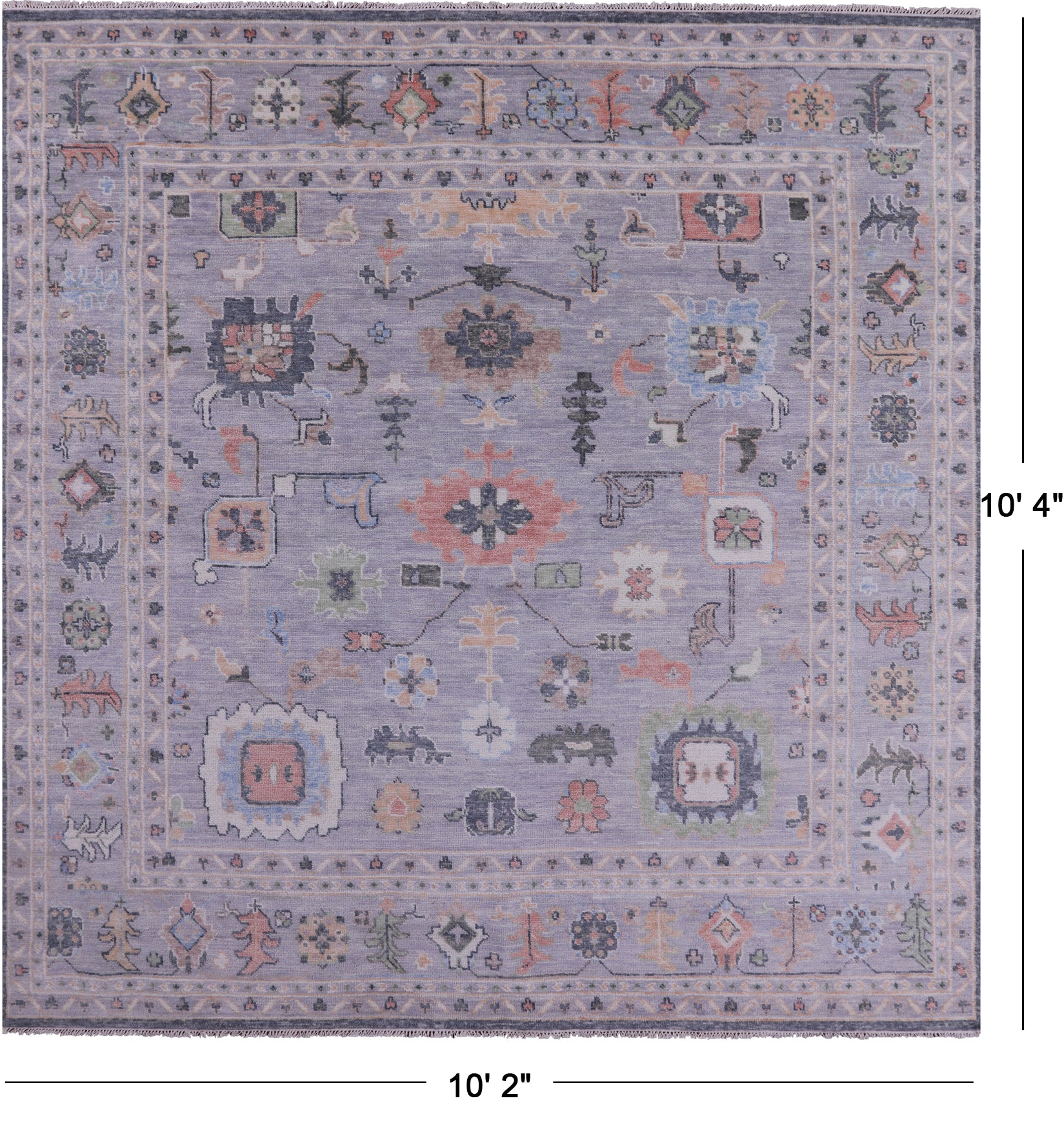 Grey Square Turkish Oushak Hand Knotted Wool Rug - 10' 2" X 10' 4" - Golden Nile