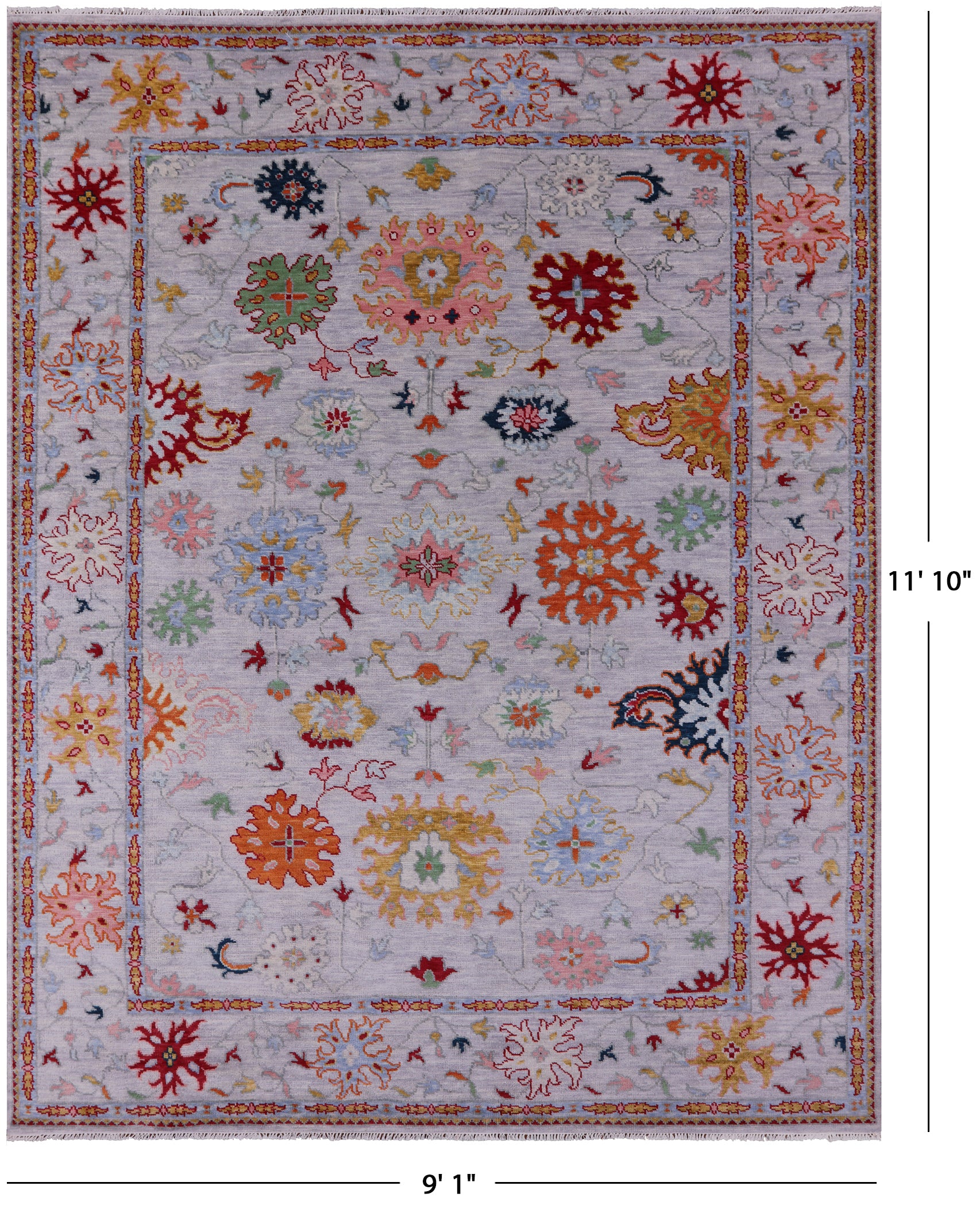Grey Turkish Oushak Handmade Wool Rug - 9' 1" X 11' 10" - Golden Nile