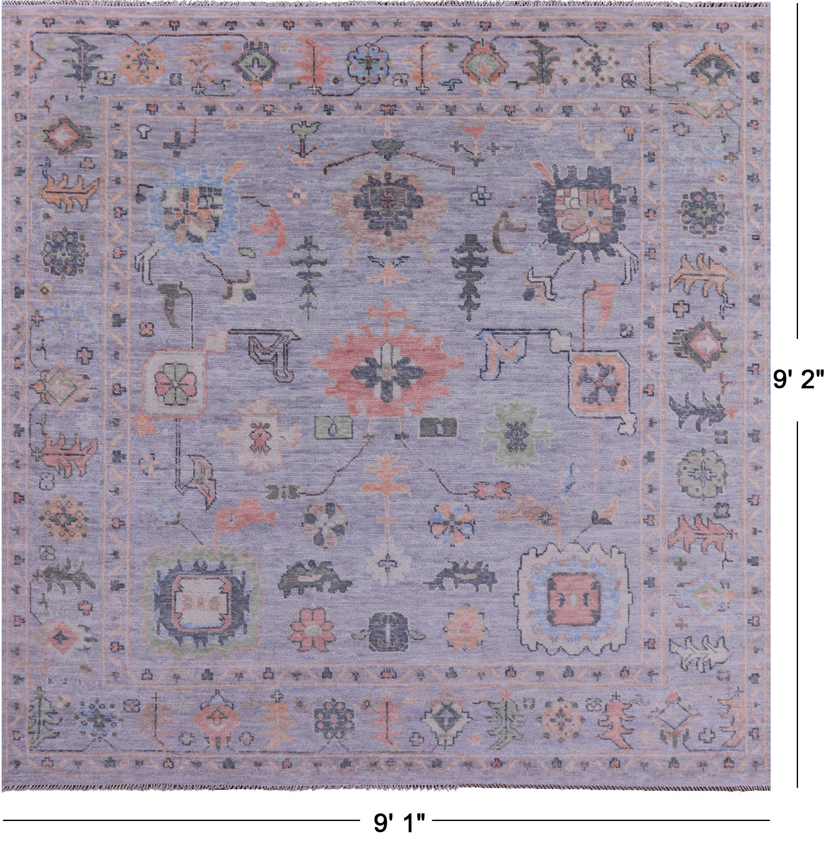 Square Turkish Oushak Hand Knotted Wool Rug - 9' 1" X 9' 2" - Golden Nile