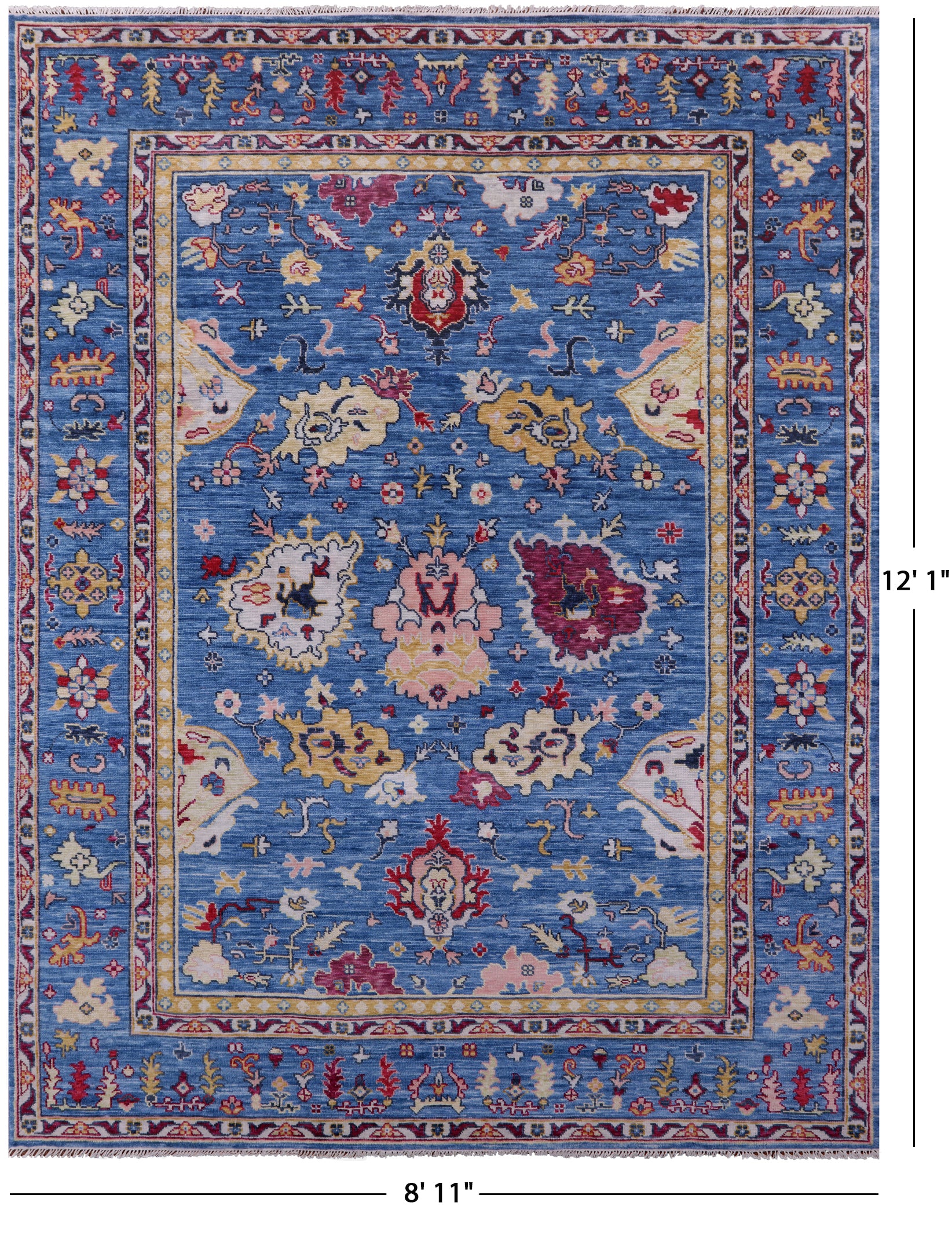 Blue Turkish Oushak Hand Knotted Wool Rug - 8' 11" X 12' 1" - Golden Nile