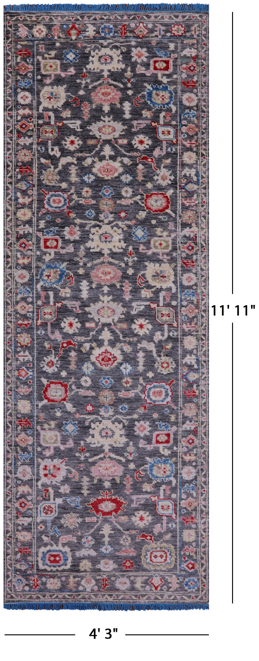 Grey Turkish Oushak Hand Knotted Wool Runner Rug - 4' 3" X 11' 11" - Golden Nile