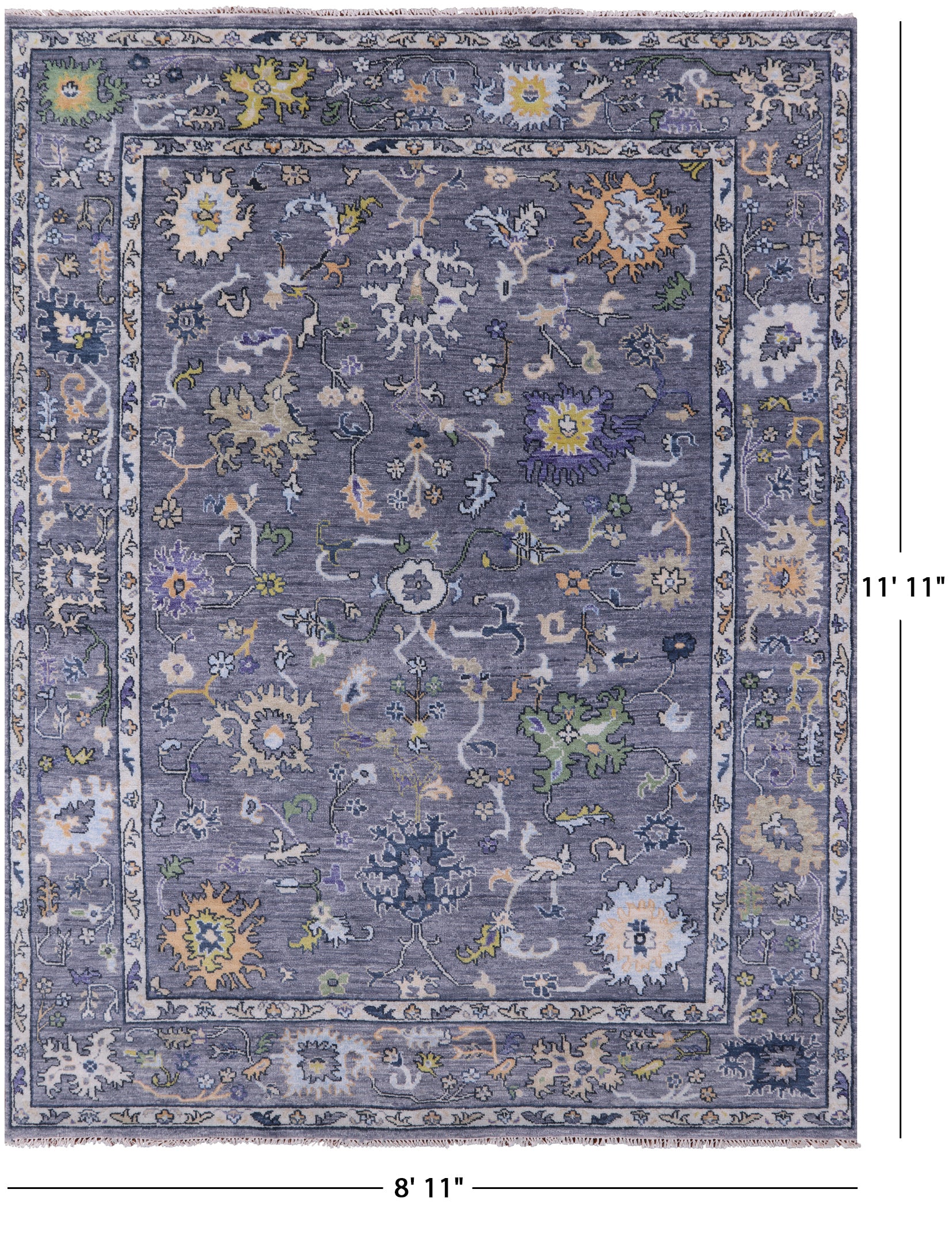 Grey Turkish Oushak Hand Knotted Wool Rug - 8' 11" X 11' 11" - Golden Nile