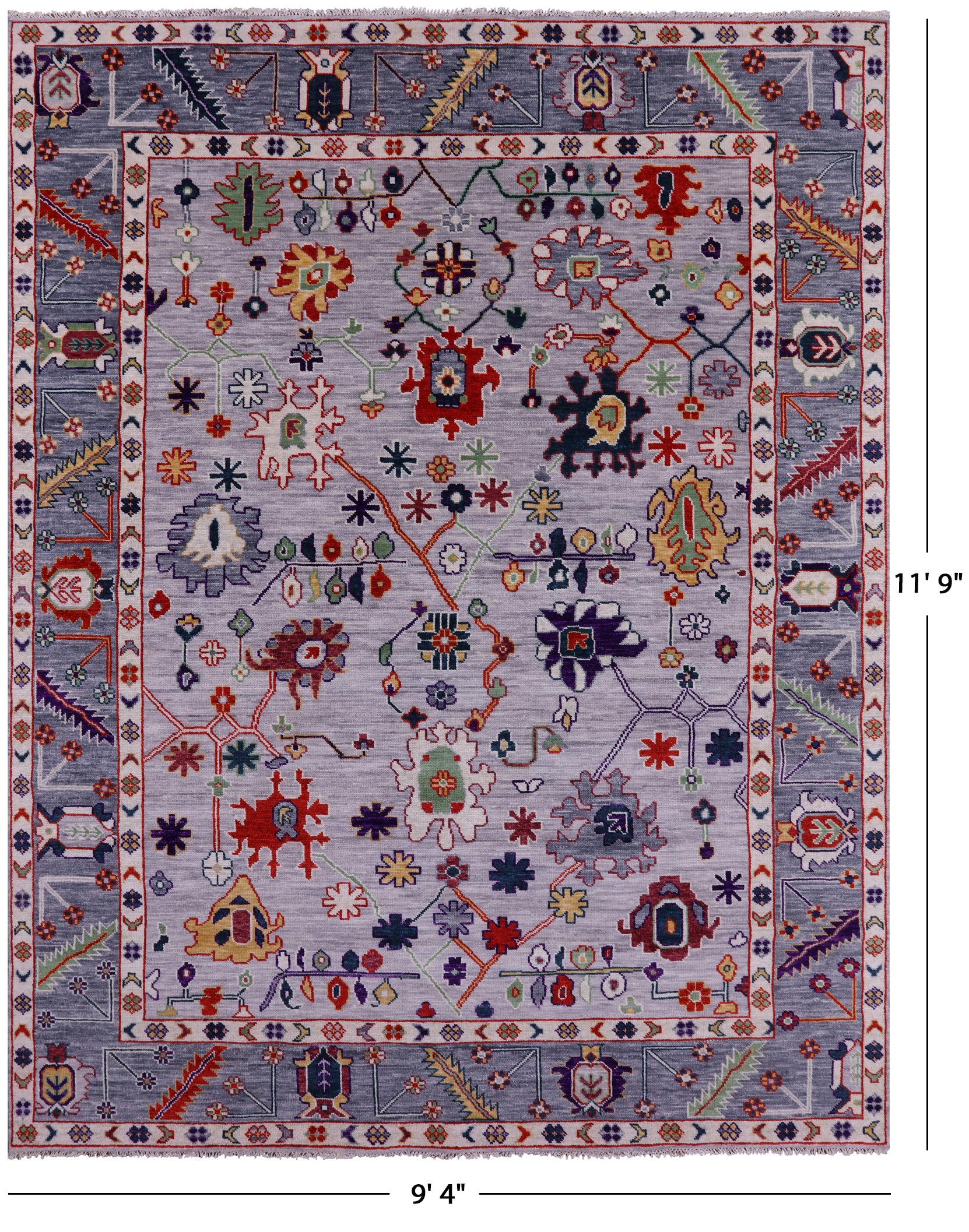 Grey Turkish Oushak Hand Knotted Wool Rug - 9' 4" X 11' 9" - Golden Nile
