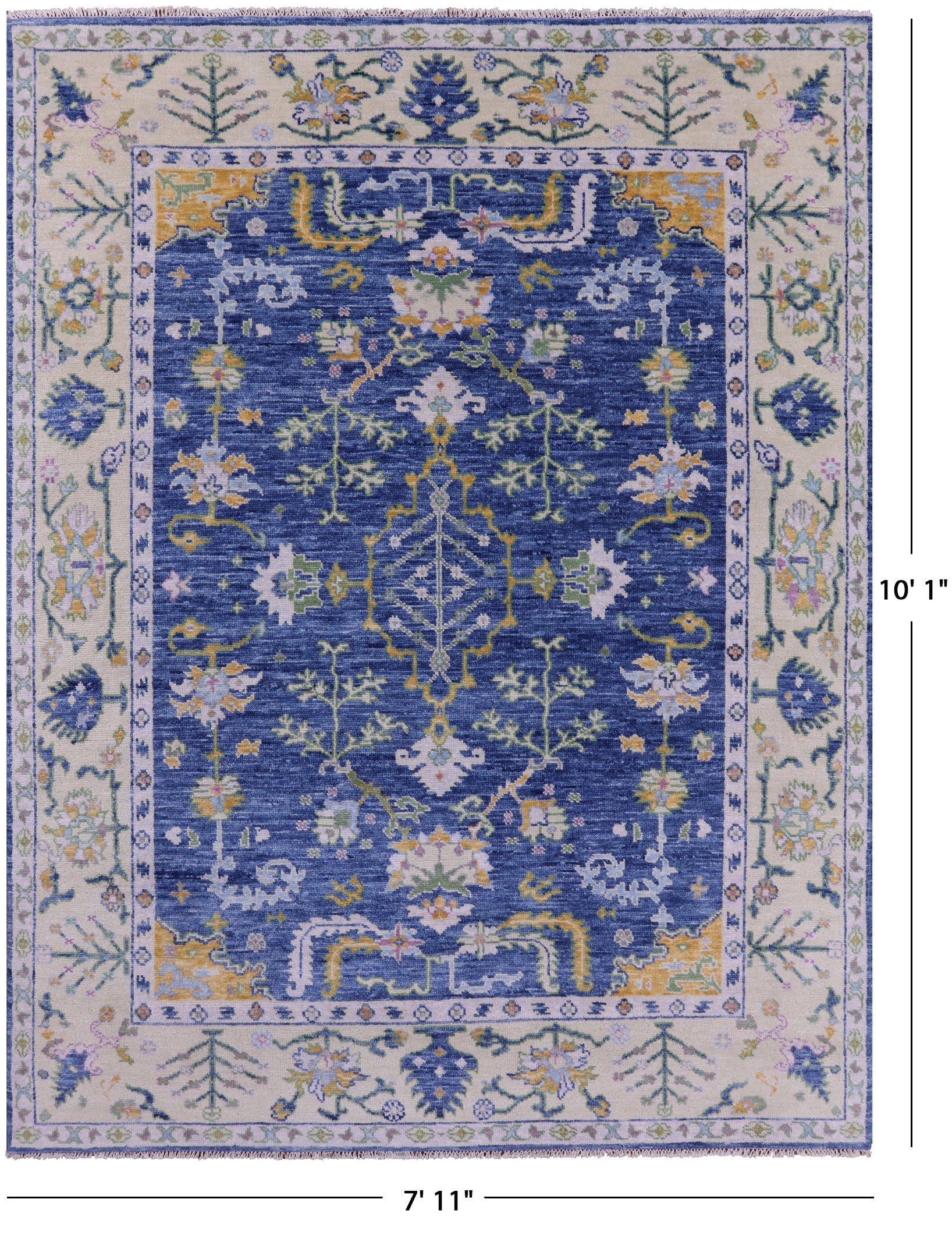 Blue Turkish Oushak Handmade Wool Rug - 7' 11" X 10' 1" - Golden Nile