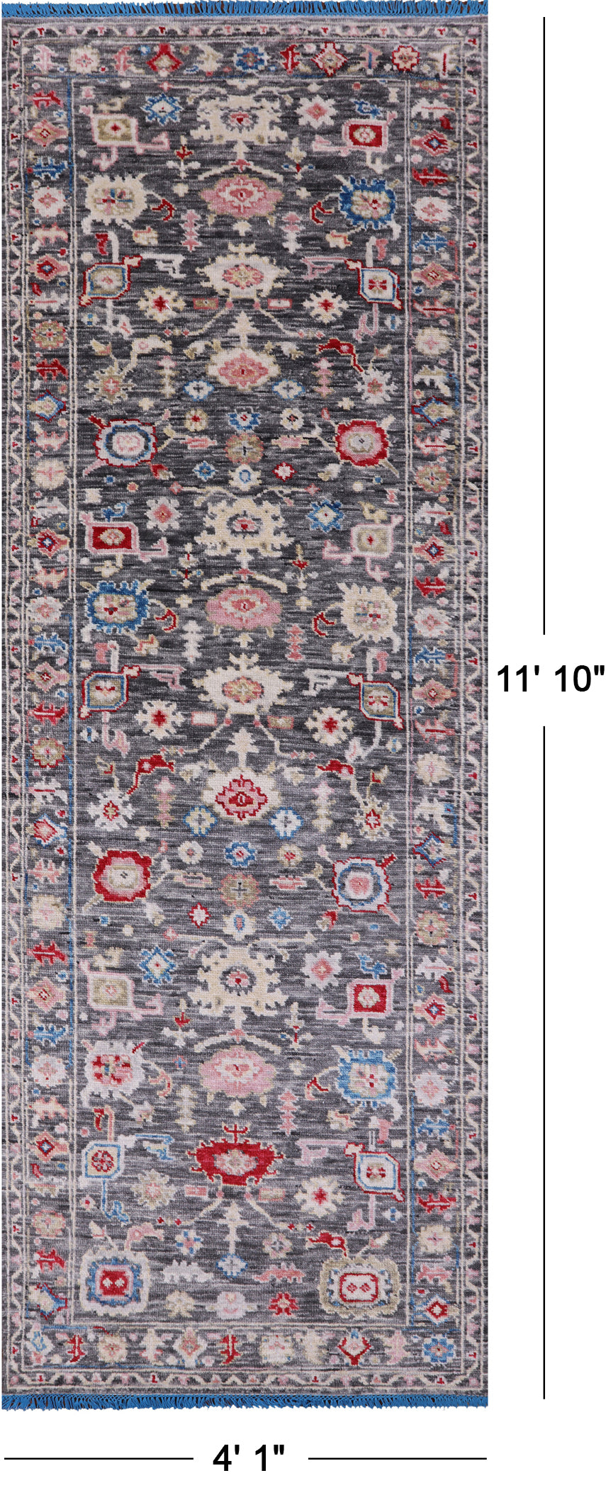 Grey Turkish Oushak Hand Knotted Wool Runner Rug - 4' 1" X 11' 10" - Golden Nile