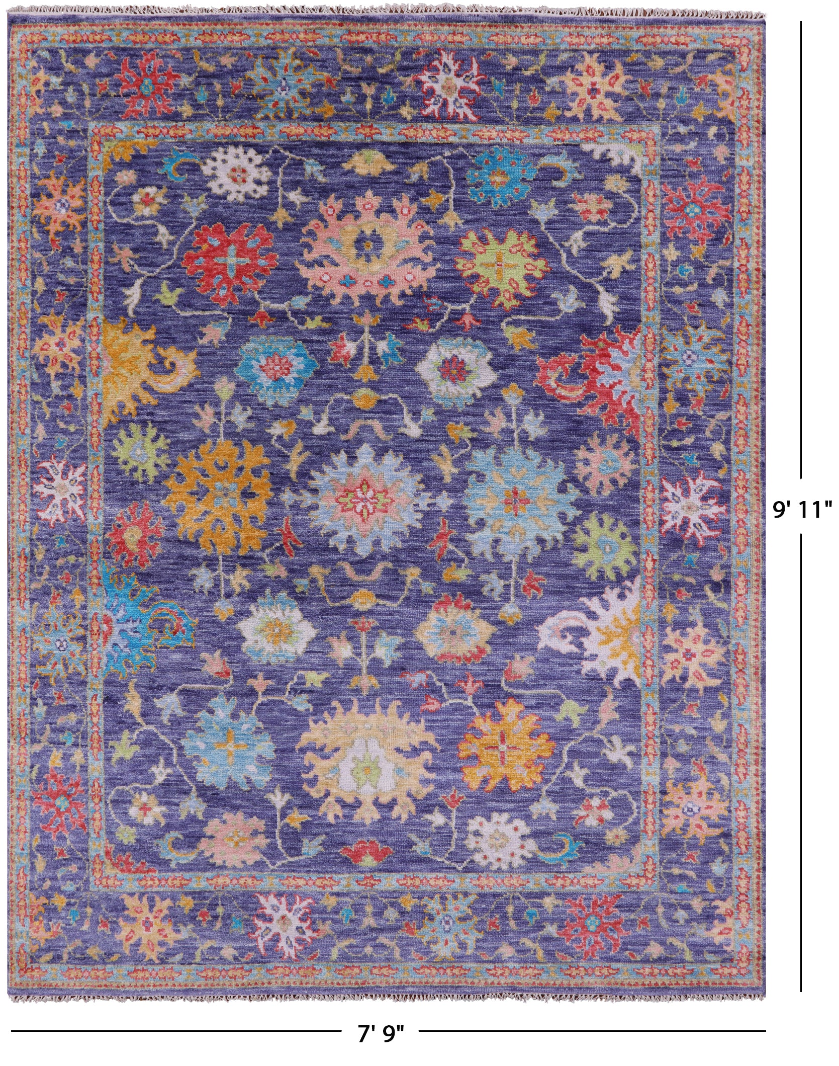 Purple Turkish Oushak Hand Knotted Wool Rug - 7' 9" X 9' 11" - Golden Nile