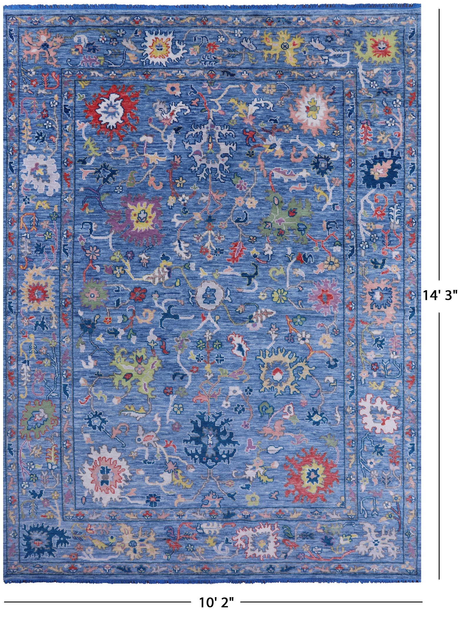 Blue Turkish Oushak Handmade Wool Rug - 10' 2" X 14' 3" - Golden Nile