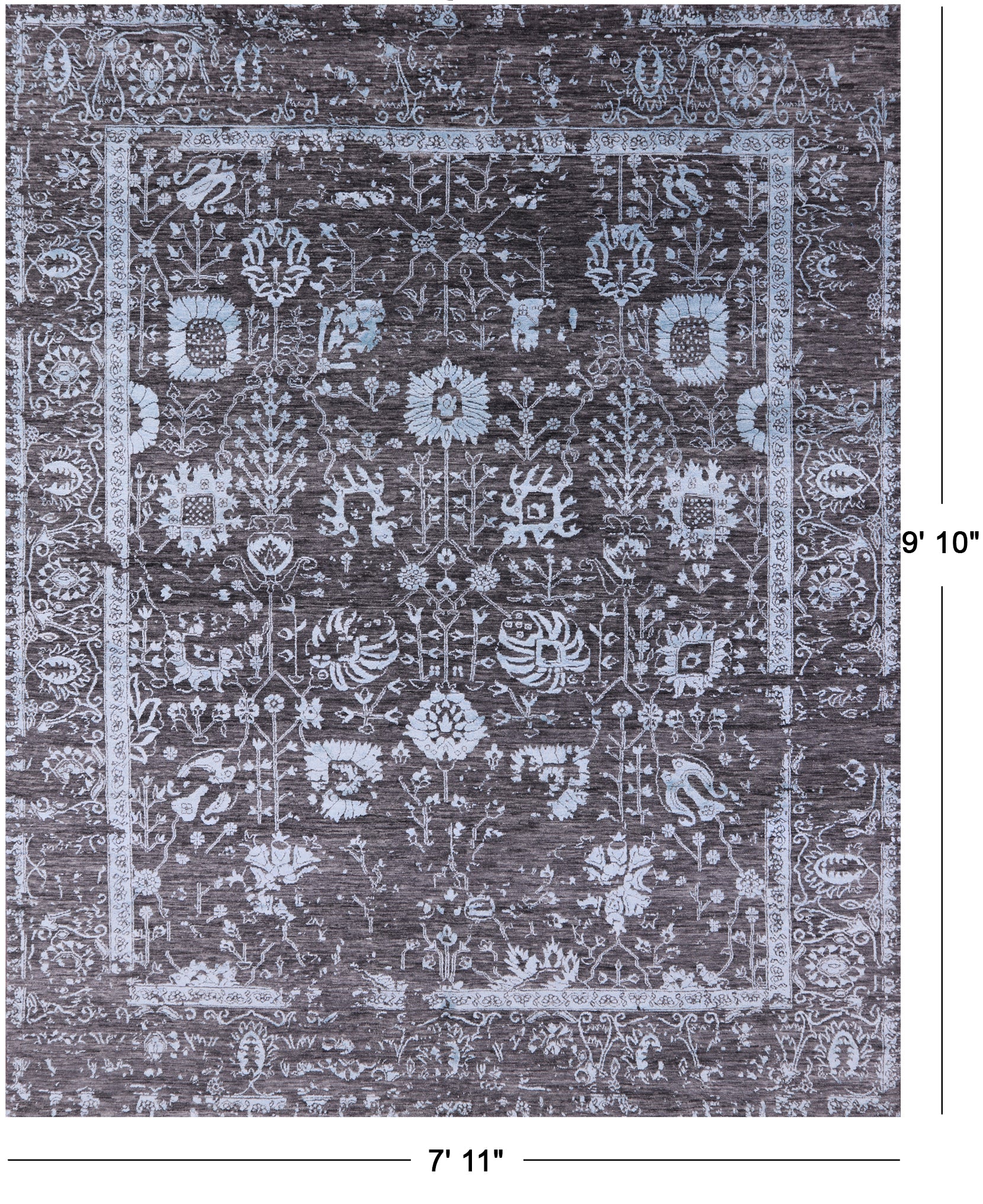 Grey Persian Hand Knotted Wool & Silk Rug - 7' 11" X 9' 10" - Golden Nile