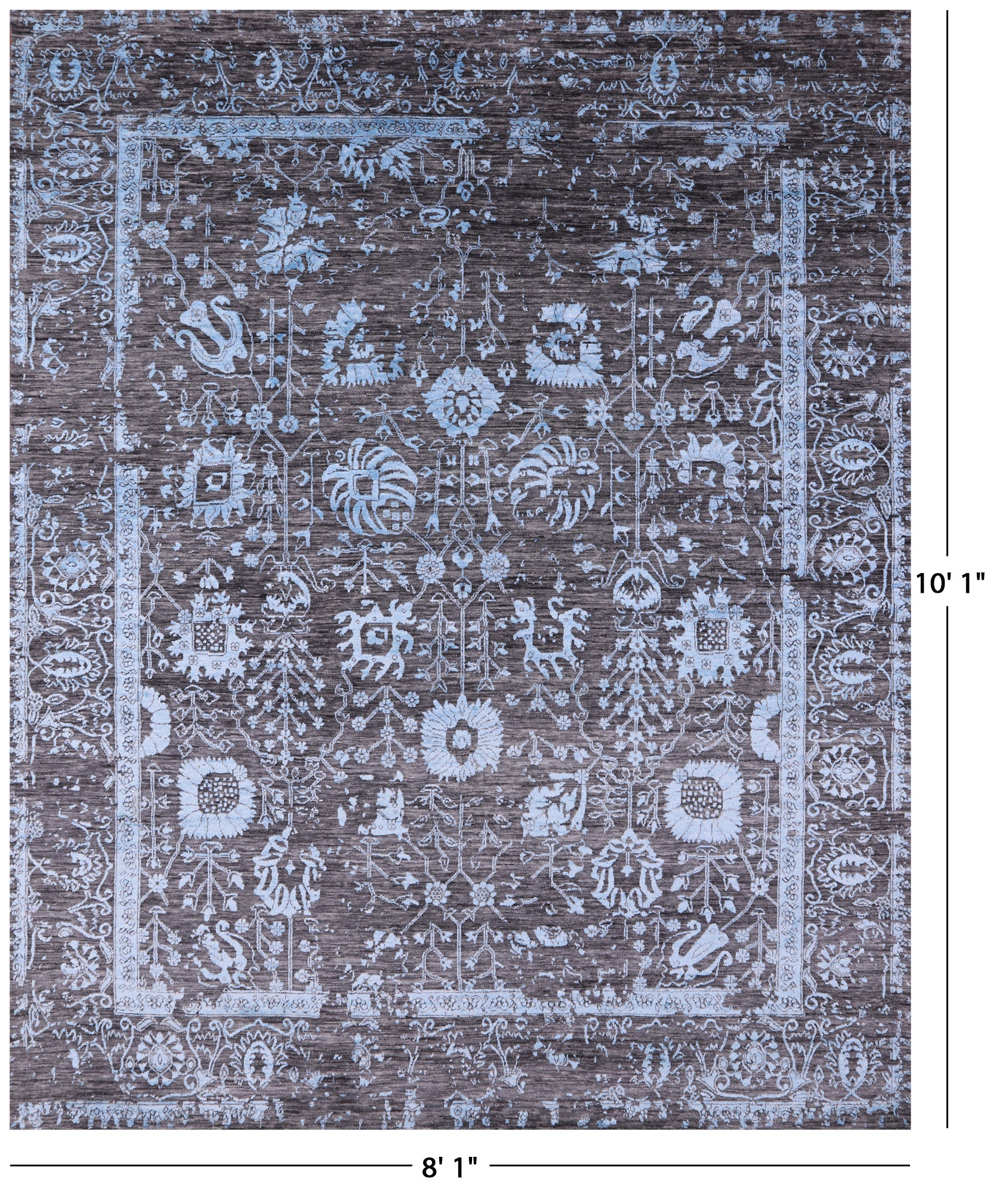 Grey Persian Handmade Wool & Silk Rug - 8' 1" X 10' 1" - Golden Nile