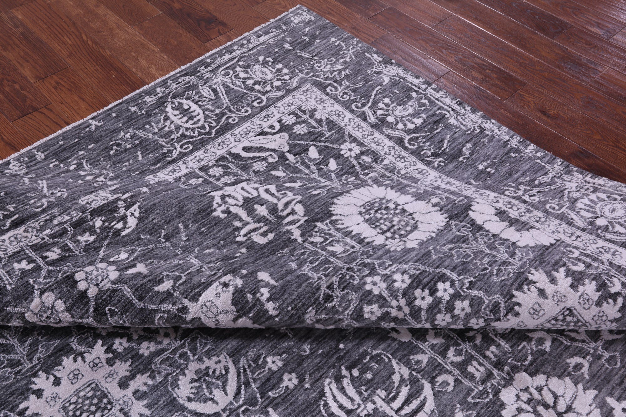 SUPER SALE Grey Persian Hand Knotted Wool & Silk Rug - 8' 0" X 10' 2"