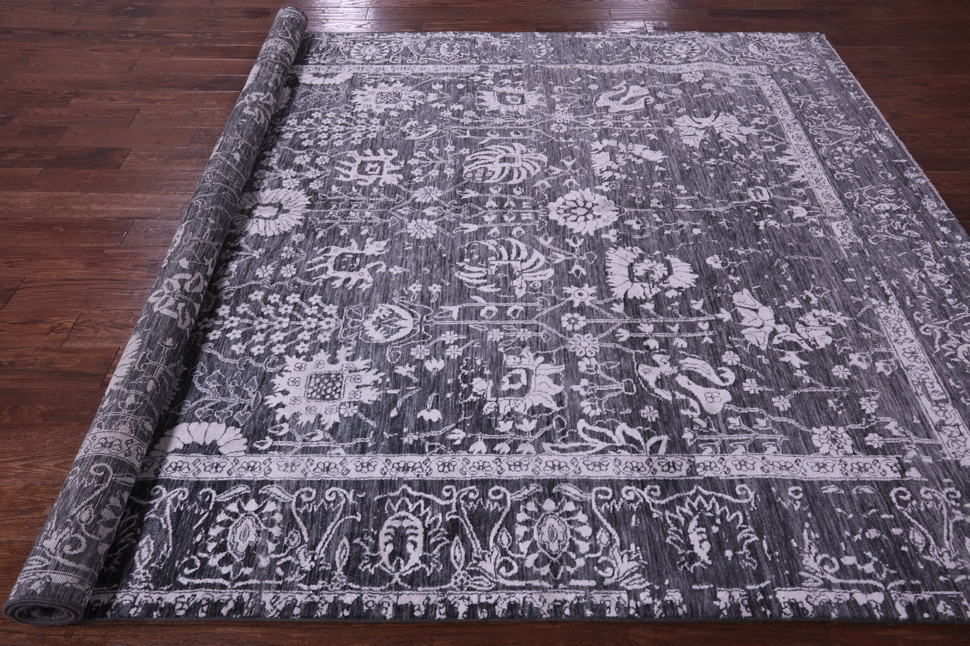 SUPER SALE Grey Persian Hand Knotted Wool & Silk Rug - 8' 0" X 10' 2"