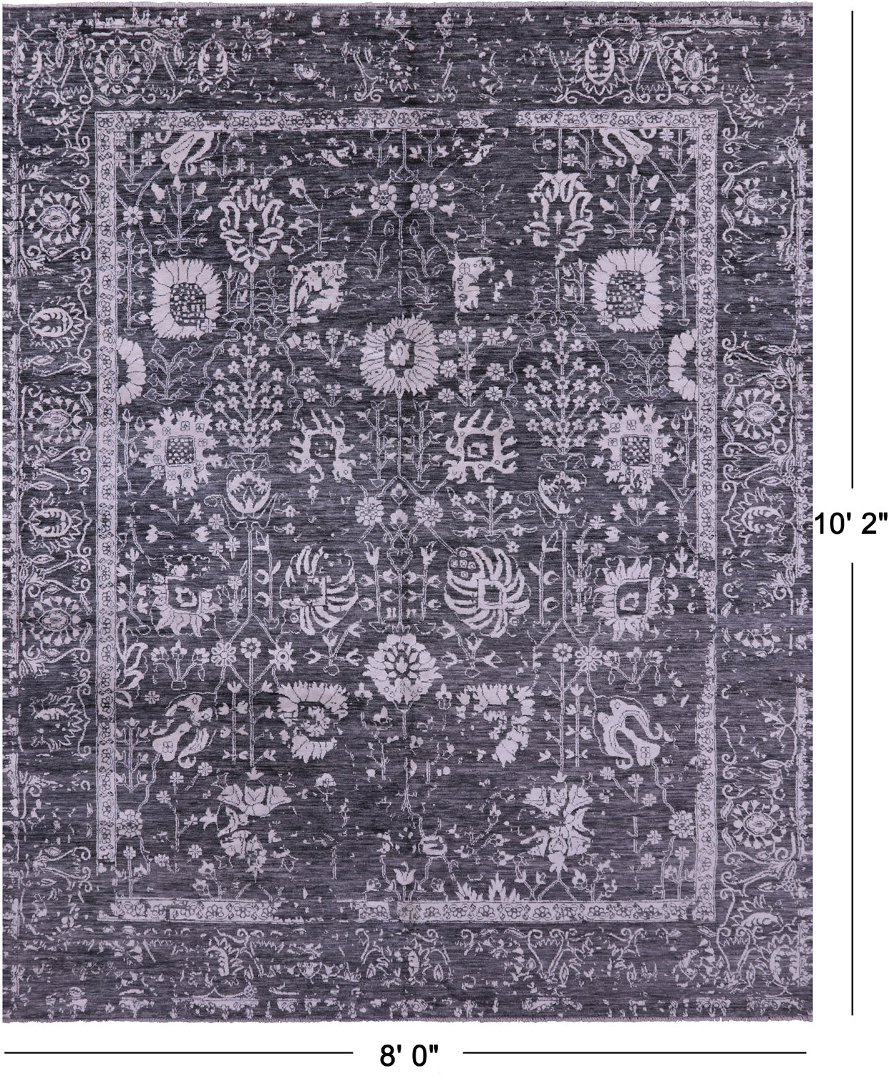 SUPER SALE Grey Persian Hand Knotted Wool & Silk Rug - 8' 0" X 10' 2"