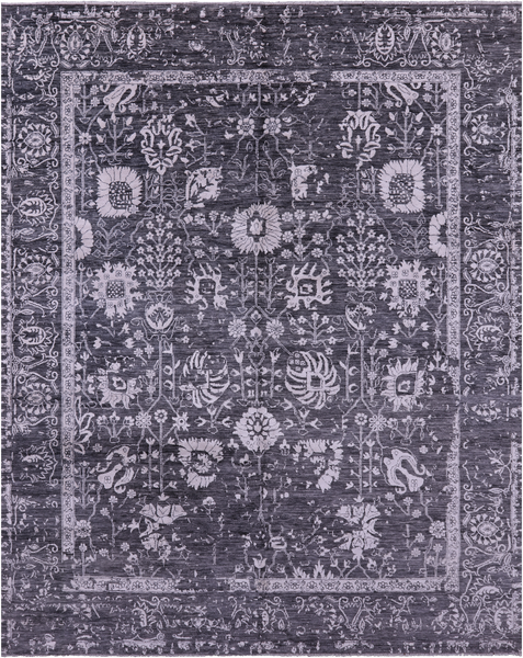 SUPER SALE Grey Persian Hand Knotted Wool & Silk Rug - 8' 0" X 10' 2"