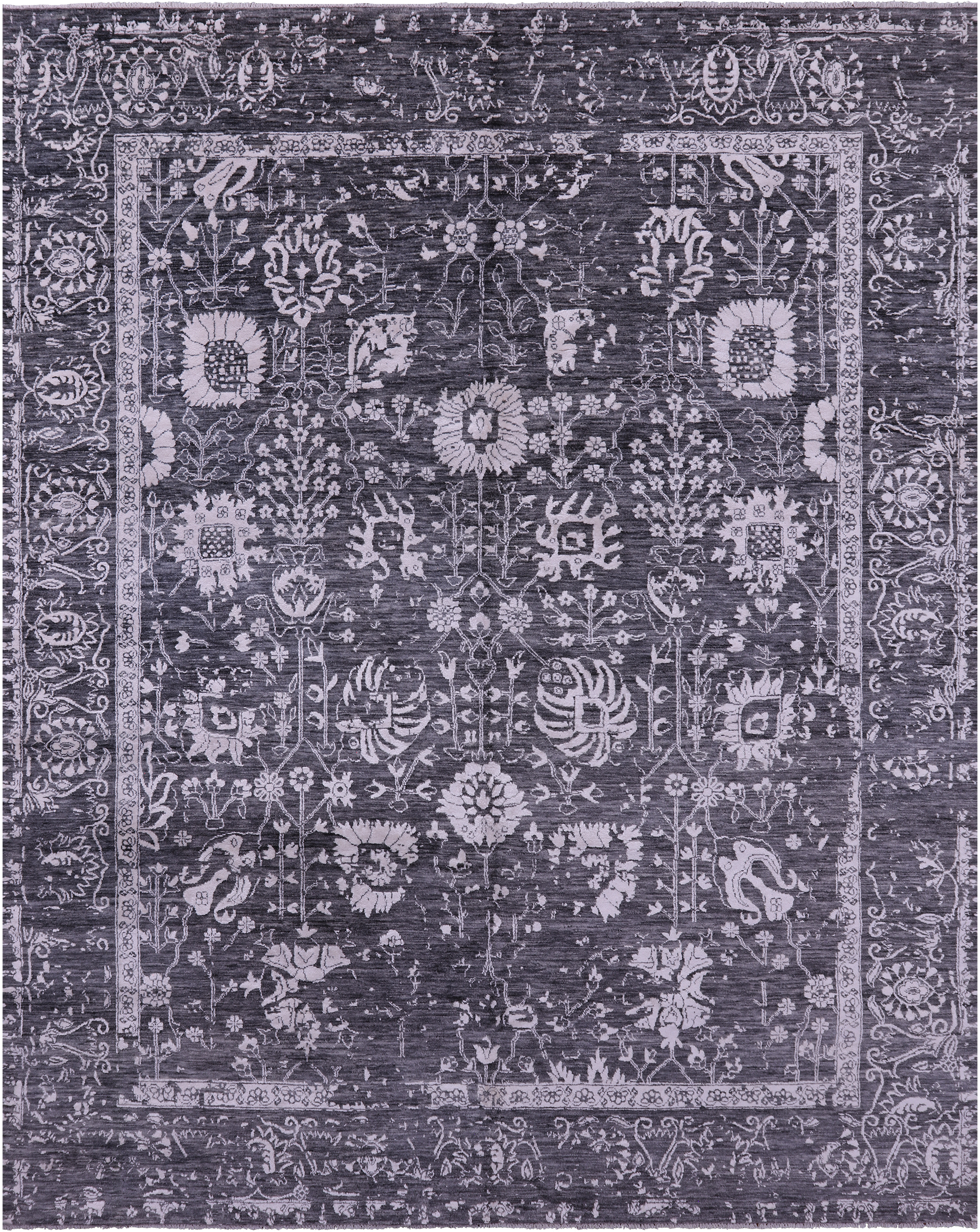 SUPER SALE Grey Persian Hand Knotted Wool & Silk Rug - 8' 0" X 10' 2"