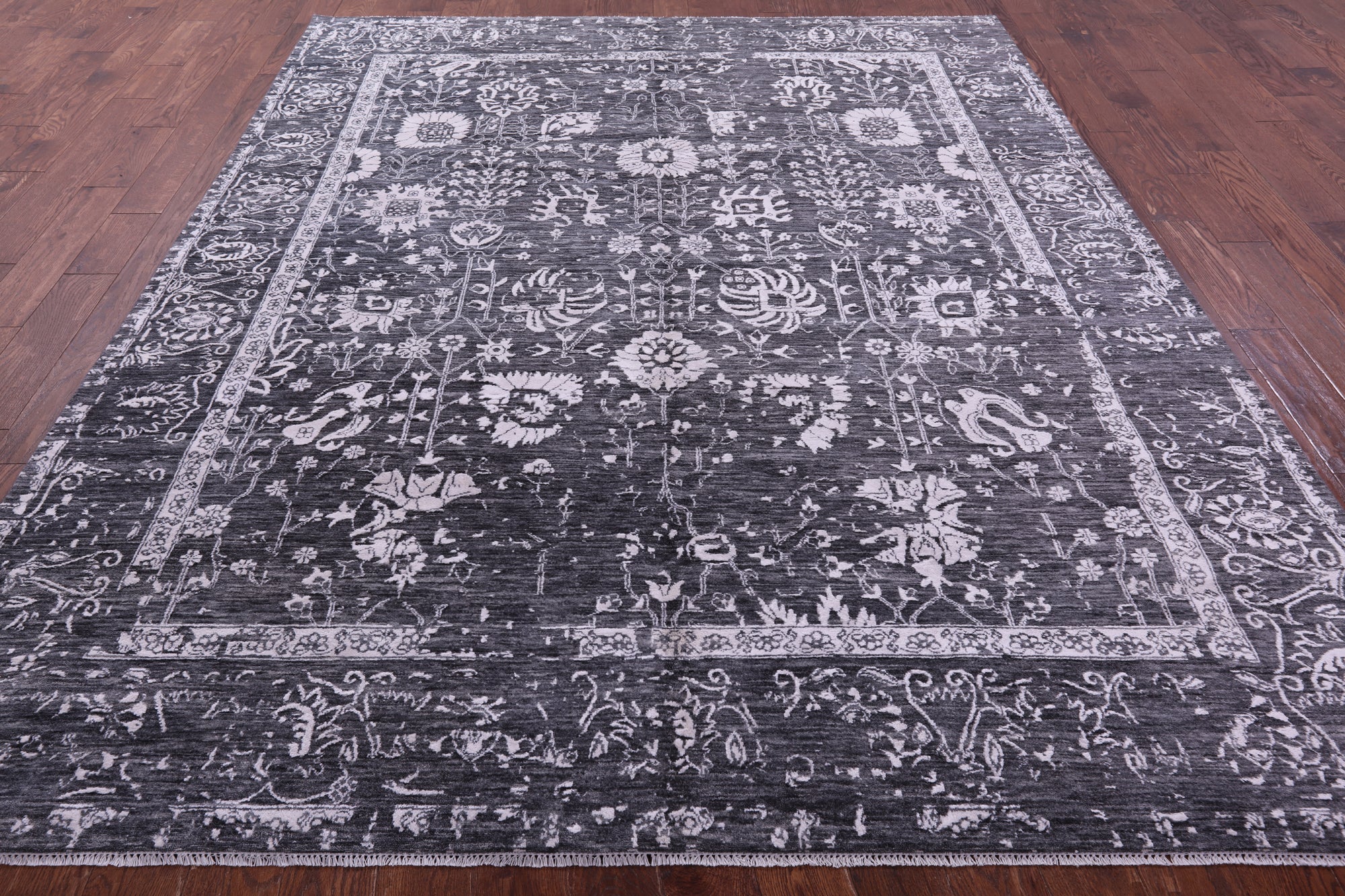 SUPER SALE Grey Persian Hand Knotted Wool & Silk Rug - 8' 0" X 10' 2"
