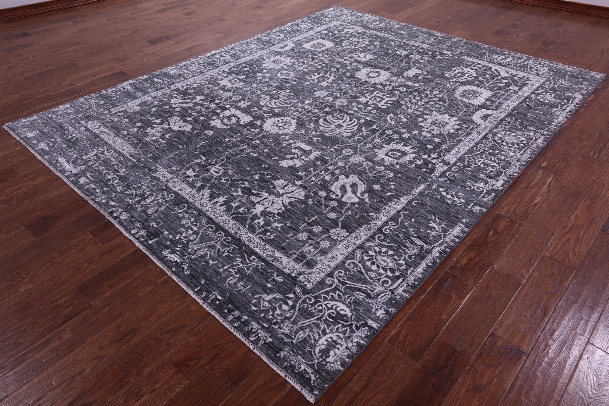 SUPER SALE Grey Persian Hand Knotted Wool & Silk Rug - 8' 0" X 10' 2"