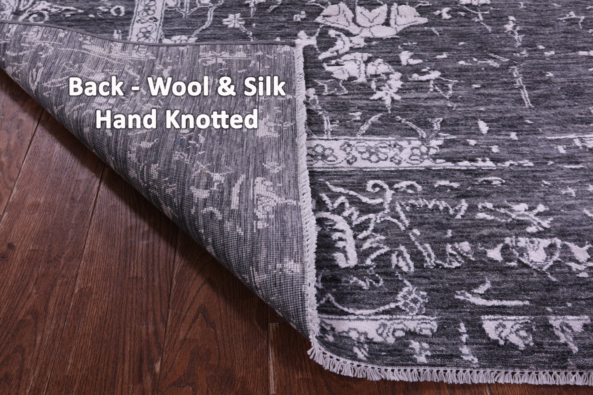 SUPER SALE Grey Persian Hand Knotted Wool & Silk Rug - 8' 0" X 10' 2"