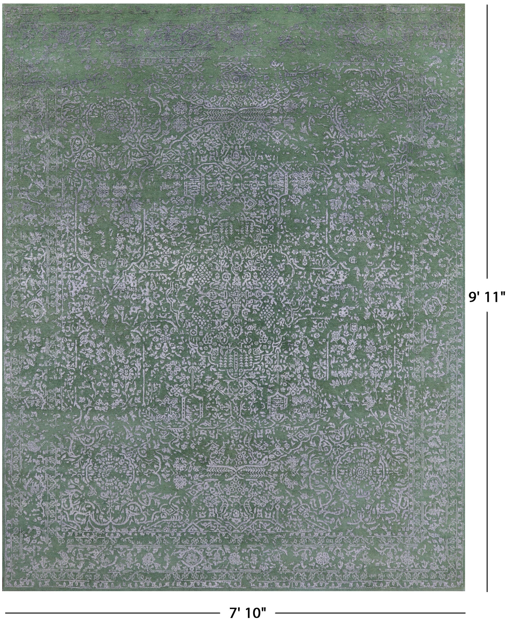 Green Modern Hand Knotted Wool & Silk Rug - 7' 10" X 9' 11" - Golden Nile